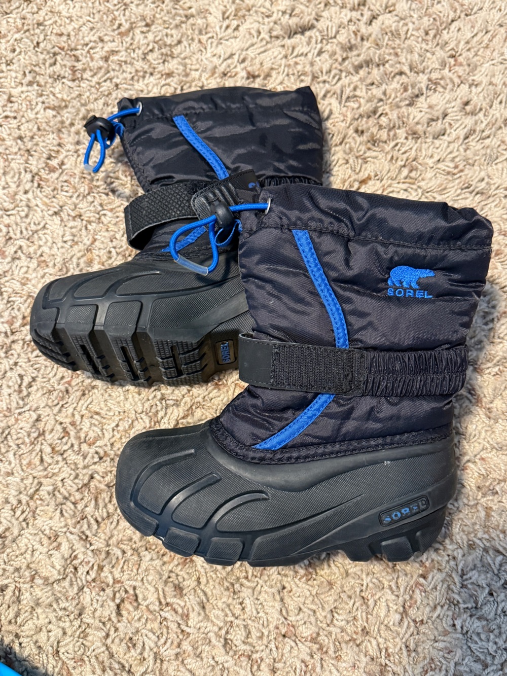 Sorel Kids' Black and Blue Snow Boots with Drawcord